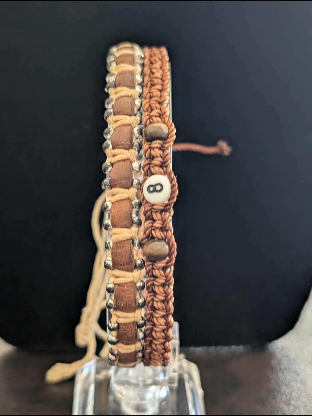 Handmade Brown Macramé & Leather Stackable Bracelet Set